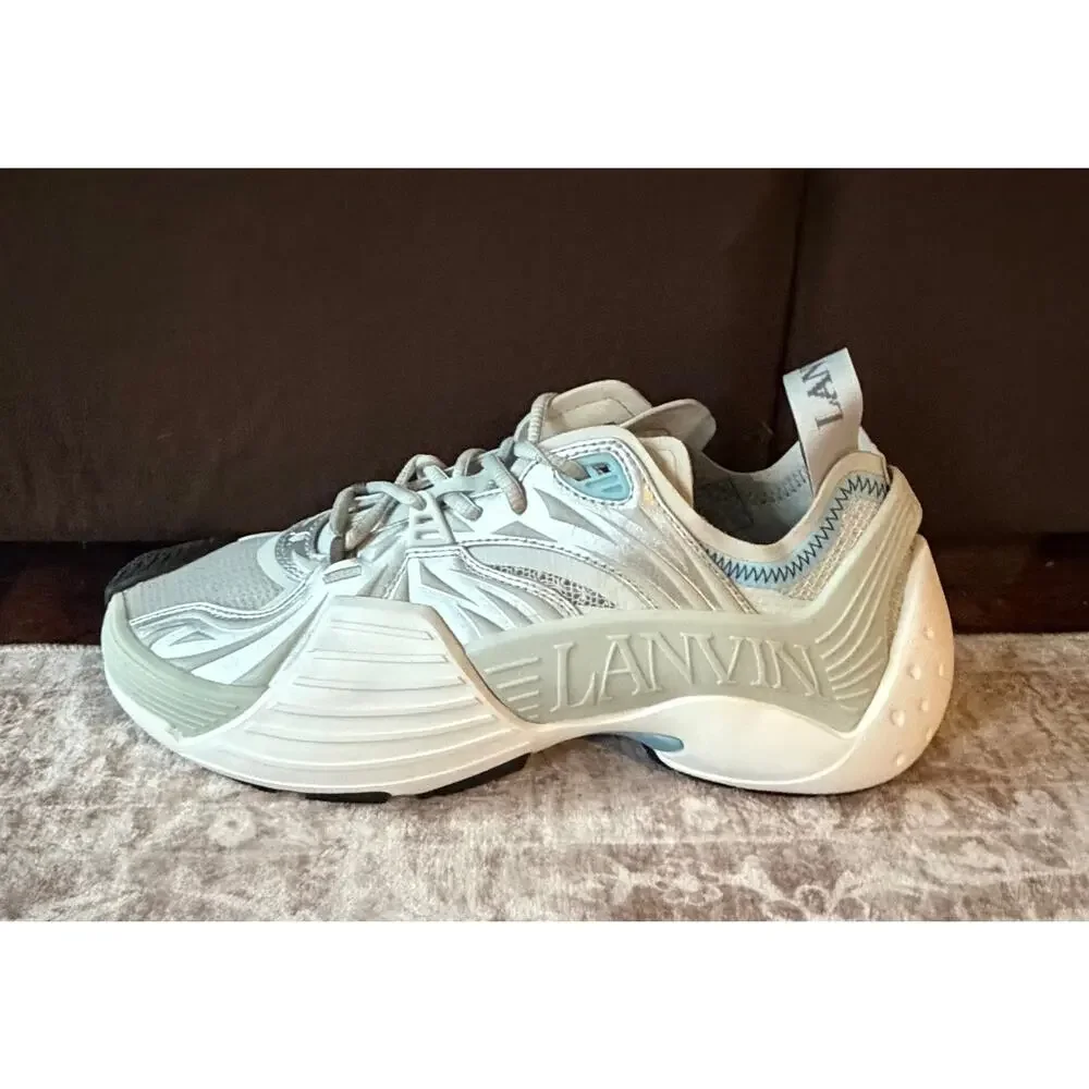 $1,195 NIB Lanvin Silver Flash-X Low Top Leather Sneakers Shoes Size 13 (46)